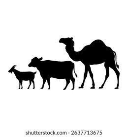 Camel, cow and goat silhouette illustration