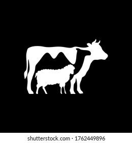 camel cow sheep black background 