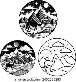  a camel in the desert art vector illustrator ‍