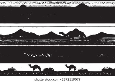 ilustración vectorial de textura de grungo negro de camello en el desierto