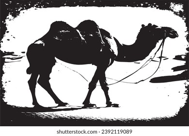 camel in desert black grungy texture vector illustration
