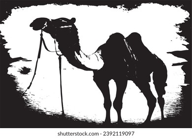 camel in desert black grungy texture vector illustration