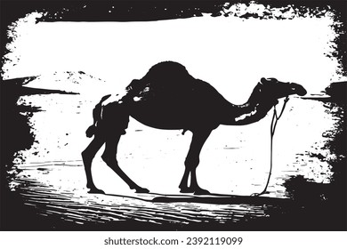 camel in desert black grungy texture vector illustration