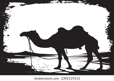 camel in desert black grungy texture vector illustration