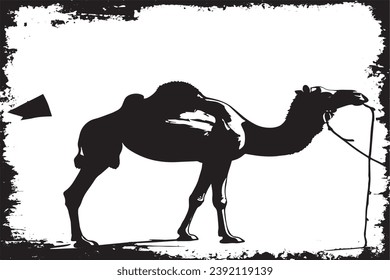 camel in desert black grungy texture vector illustration