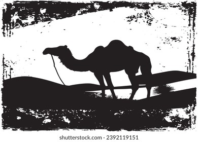camel in desert black grungy texture vector illustration