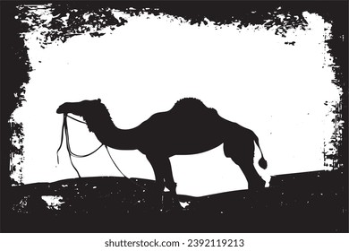 camel in desert black grungy texture vector illustration