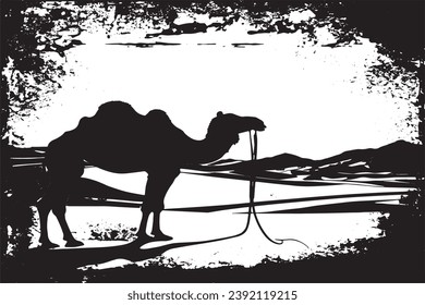 camel in desert black grungy texture vector illustration