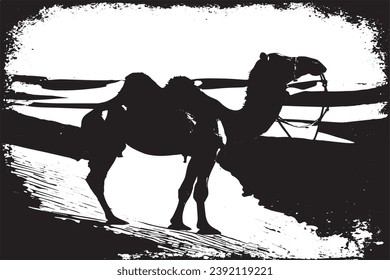 camel in desert black grungy texture vector illustration