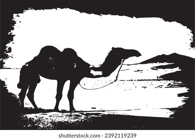 camel in desert black grungy texture vector illustration