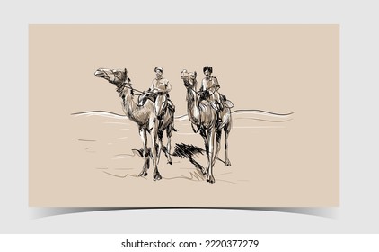 camel in desert drawing vector illustration Art.