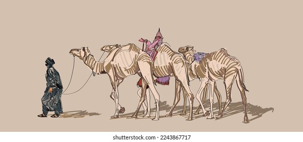 camel in desert drawing vector illustration Art