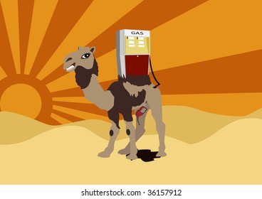 camel in desert with gas