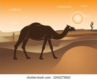 Camel in a Desert High Quality Vector Illustration