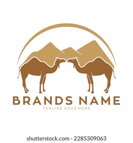 Camel with desert hills illustration vector logo