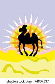 Camel in desert. illustration.
