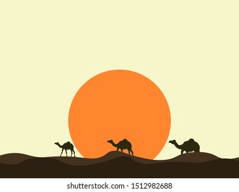 Kamel in der Wüste, Vektorgrafik auf weißem Hintergrund.