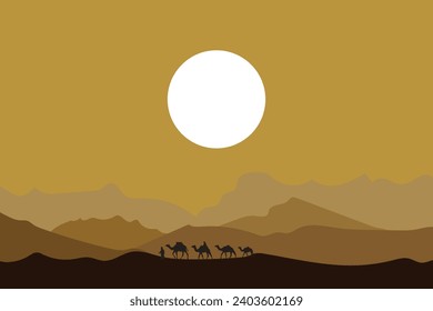 Camel in the desert landscape vector illustration