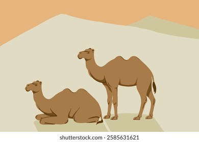 camel in the desert landscape vector illustration brown