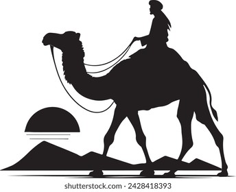  Camel in the desert with man of vector illustration