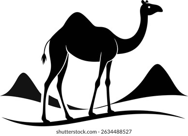 Ícone de silhueta minimalista do deserto de camelo no fundo branco