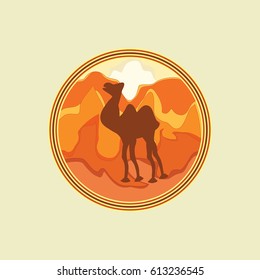 Camel in the desert modern creative art illustration minimalism flat style vector isolated light background Logo Animal World Tourism