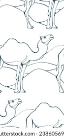 naturaleza del desierto de los camellos fauna silvestre artística de tinta sin costura vector de una línea patrón dibujado a mano 