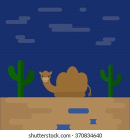Camel in the desert night vector