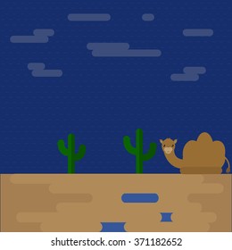 Camel in the desert night vector
