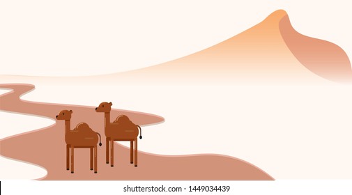Camel at Desert Vector Flat Design