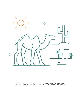 Camel in Desert Vector Icon Design with Editable Stroke