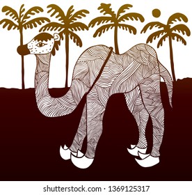Camel in desert vector illustration
