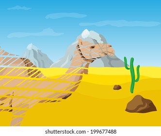 Camel in the Desert, vector illustration.