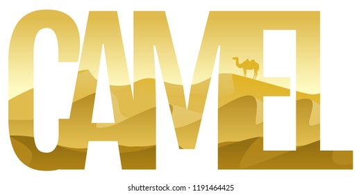 Camel in the desert. Vector illustration in an abstract style with a clipping mask