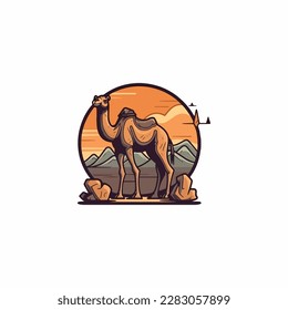 camel in the desert vector logo