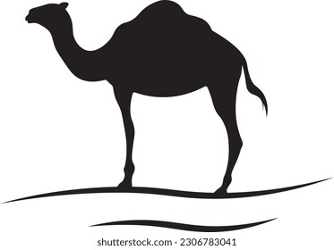 Camel In The Desert Vector Silhouette Illustration