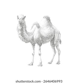 Camelo Dotwork Ilustração - Dois-Humped Stippling Desenho de Animais Deserto	

