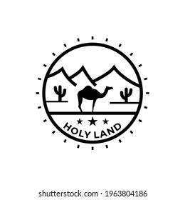 camel and dune landscape logo stamp vector illustration