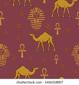 Camel Egypt Key Coffe Beans Seamless Pattern