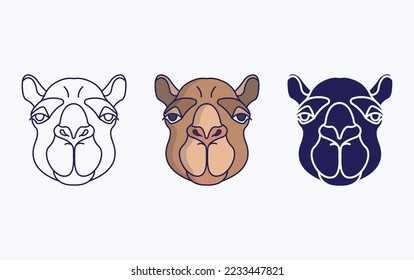 Camel face line and glyph icon, vector illustration