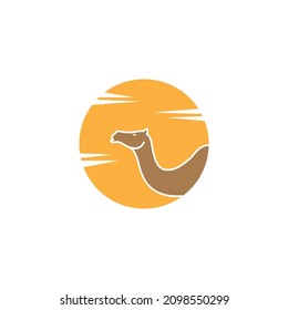 Kamelfläche mit Sonnenuntergang, Wüstendesign, Vektorsymbol Symbol-Zeichen zur Illustration der kreativen Idee