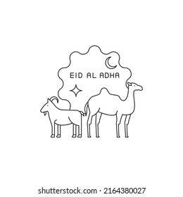 Camel and goat and label concept line icon. Simple element illustration. Camel and goat and label concept outline symbol design from Eid Al Adha set. Can be used for web and mobile on white background