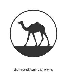 Camel graphic icon. Camel in the circle sign isolated on white background. Camel symbol of desert. Vector illustration