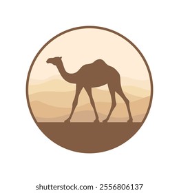 Camel graphic icon. Sign camel in a circle isolated on white background. Camel symbol of desert. Vector illustration