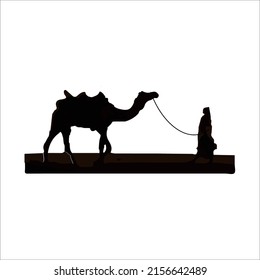 Kamelbildsymbol. Kamelsilhouette, die in der Wüste spaziert, Kamelvektor
