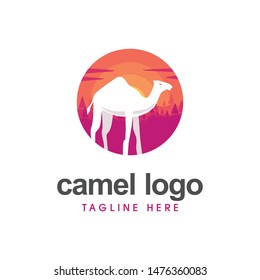 Camel Head Logo Negative.  Wild Nature Circle Logo.  Wildlife and Landscape,  Camel Logo