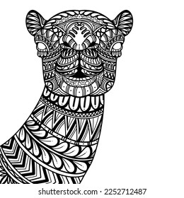 Camel head mandala zentangle coloring page illustration for your company or brand