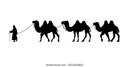 Camel Herder Silhouette illustration. Camel Caravan Silhouette
