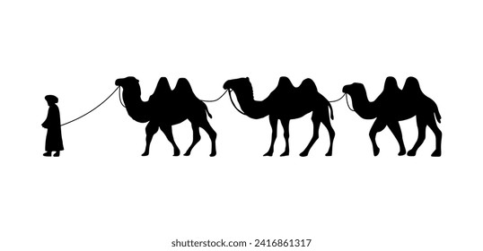 Camel Herder Silhouette illustration. Camel Caravan Silhouette
