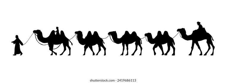 Ilustración de Silhouette Camel Herder. Camel Caravan Silhouette
